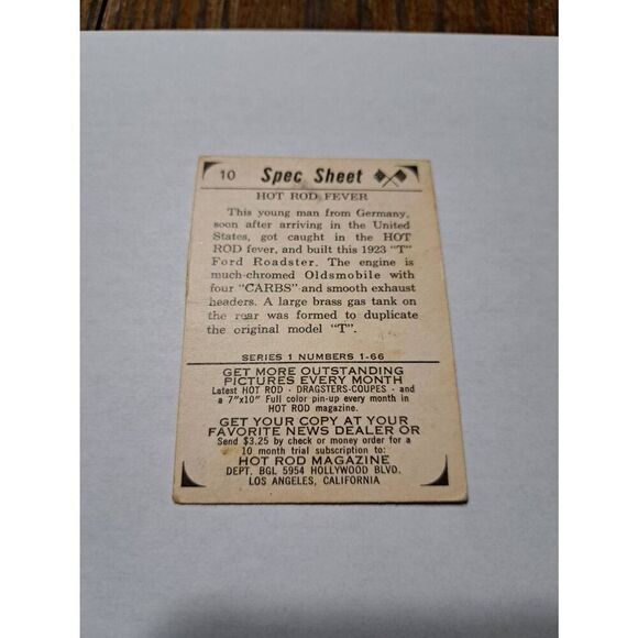 1965 Hot Rod Magazine 10 Spec Sheet Hot Rod Fever '23 Ford Roadster Trading Card - Picture 2 of 2